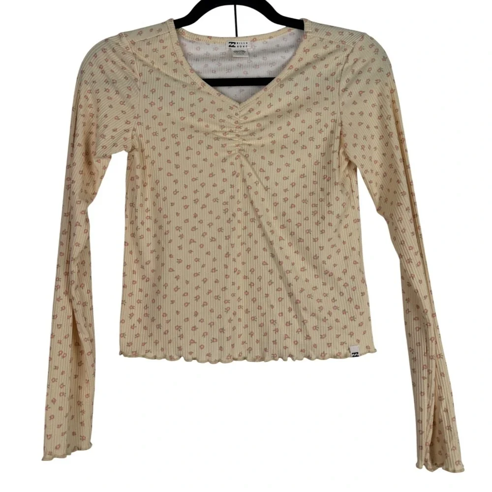 Billabong Girls Pick Of The Patch Floral Ribbed Long Sleeve Top Lettuce Edge L